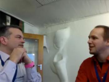 Lowell Montgomery, at left, interviews Florian Lorétan at DrupalCamp Essen
