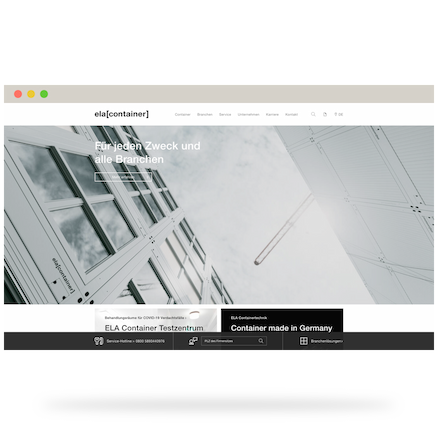 Screenshot of the ELA Container website