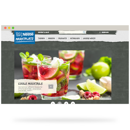 Screenshot of the Nestlé Markplatz website