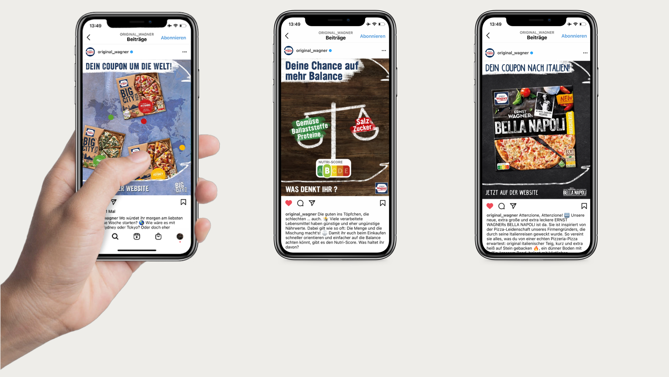 3 smartphones on the Wagner Instagram page