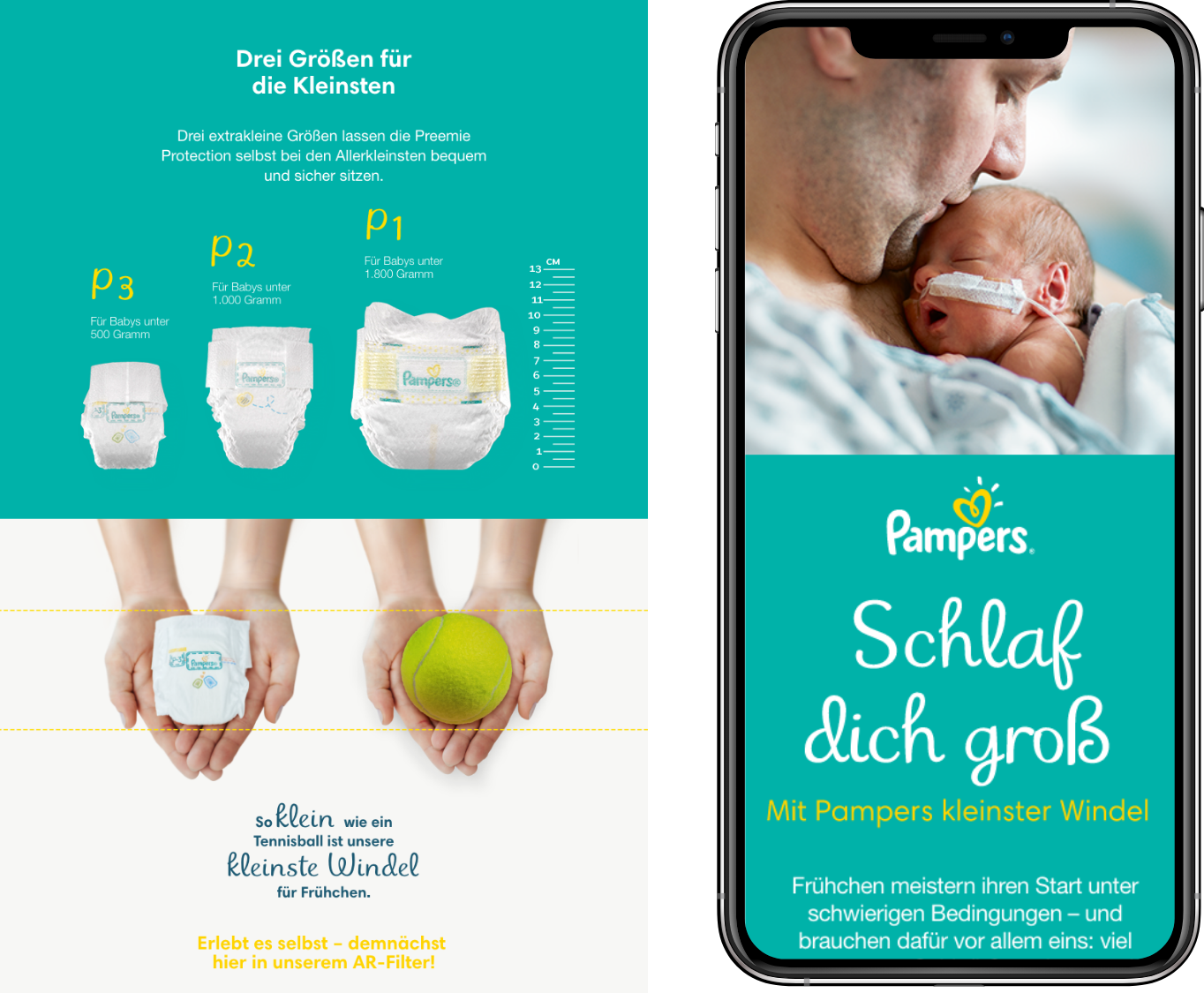 Advertising and mobile screen for Pampers "Sleep yourself big"