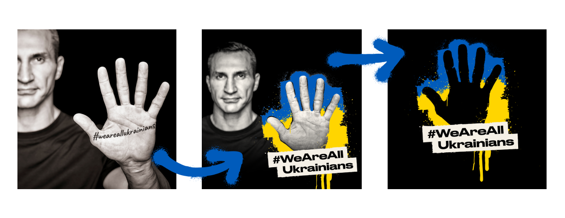Wladimir Klitschko and the logo of WeAreAllUkrainians