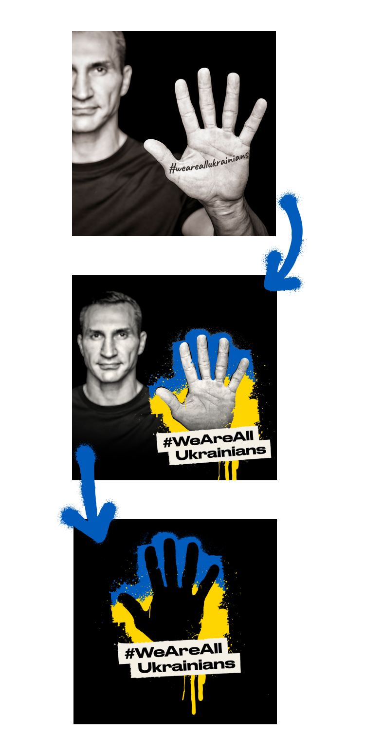 Wladimir Klitschko and the logo of WeAreAllUkrainians