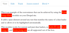 The Kim Jong filter is used to highlight specified words or phrases within content