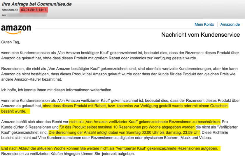 Statement by Amazon.de on the limitation of reviews of un-verified purchases of product testers