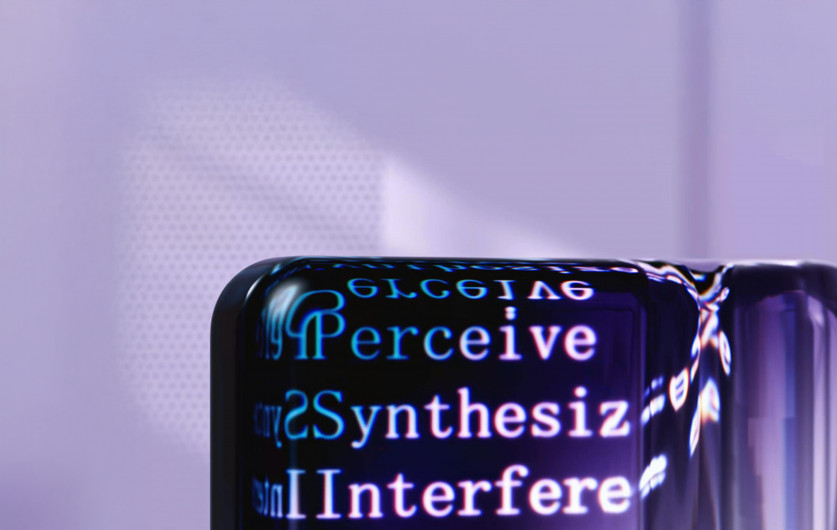 A phone with a screen reflection that shows different words