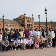 Group picture with part of the Cocomore team in the Plaza de España, in Seville