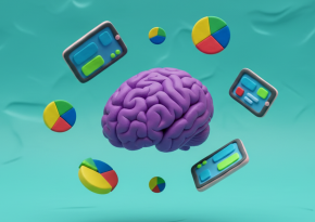 a visual of a brain surrounded by emojis